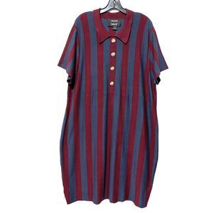 Modcloth x Collectif Maya Knitted Burgundy Blue Striped Dress Size 26